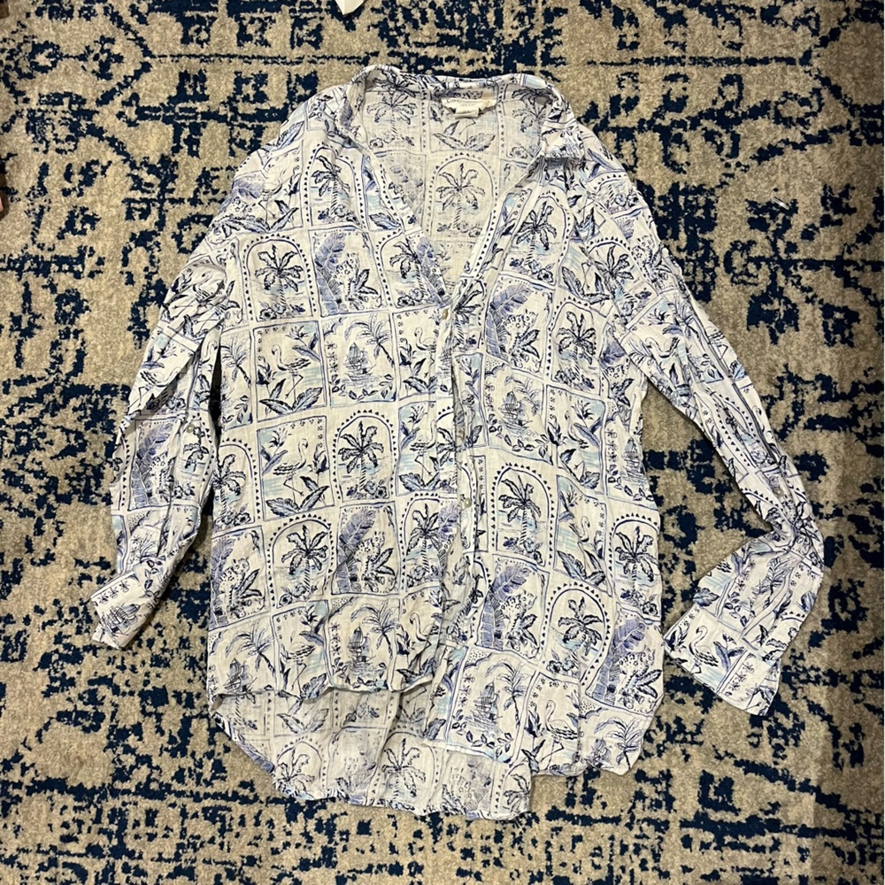 C&C California Linen Tropical Print Button Down Shirt